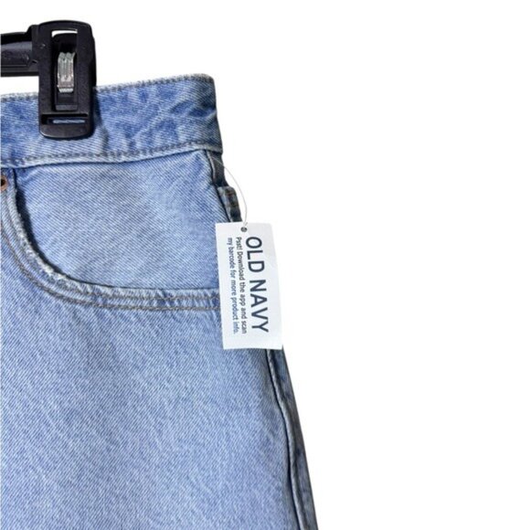 Y2K Old Navy Jean Mini Skirt Size 14 Button Fly Festival Distressed Blue Denim - Picture 2 of 9